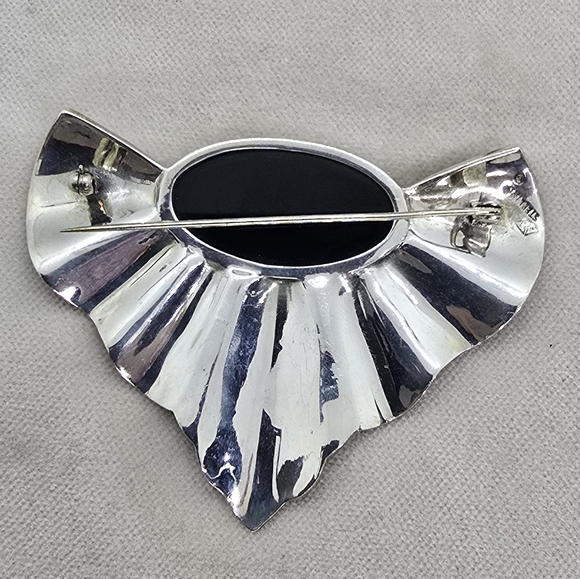 Vintage Judith Jack Art Deco Style Large Black Onyx & Marcasites Sterling Silver - Picture 8 of 10